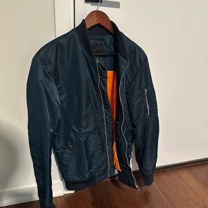H&M Blue and Orange Bomber Jacket Modern Casual Style